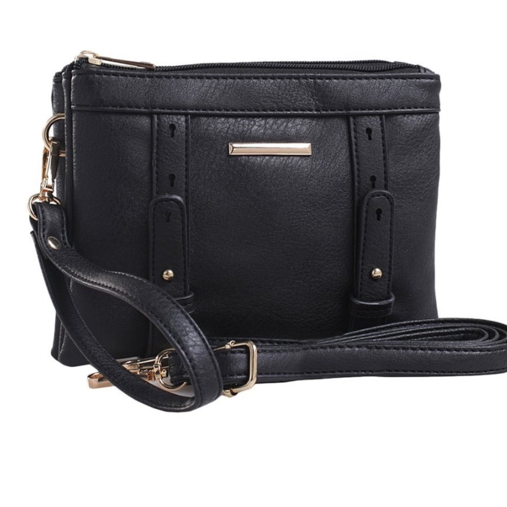 Black Cara Crossbody bag MKF Mia K. adjustable removable strap 2 pocket clutch